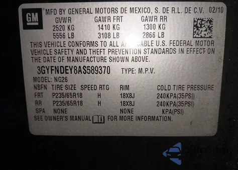 2010 Cadillac Srx Luxury Collection z USA, uszkodzony, nr VIN 3GYFNDEY8AS589370